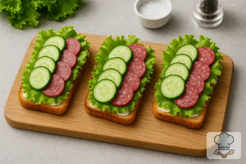 Фото 3-го шага: Бутерброды с салями, огурцом и творожным сыром