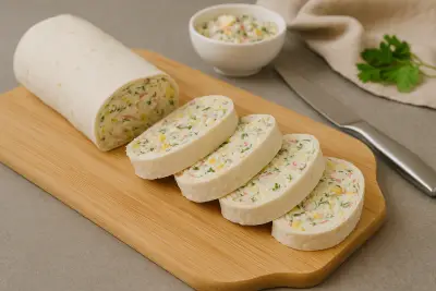 Рулет из лаваша с крабовыми палочками и кукурузой