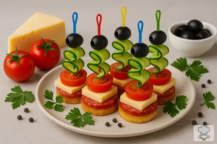 Канапе с колбасой и сыром