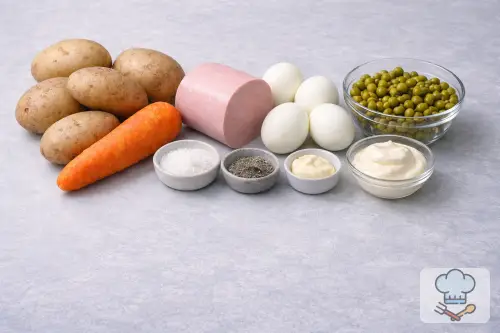 Фото 1-го шага: Салат «Оливье» классический с колбасой