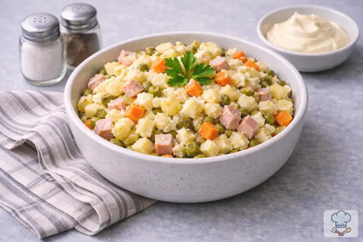 Салат «Оливье» классический с колбасой