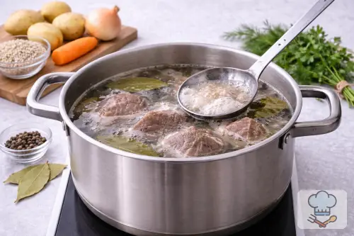 Фото 3-го шага: Рассольник с перловкой и солёными огурцами