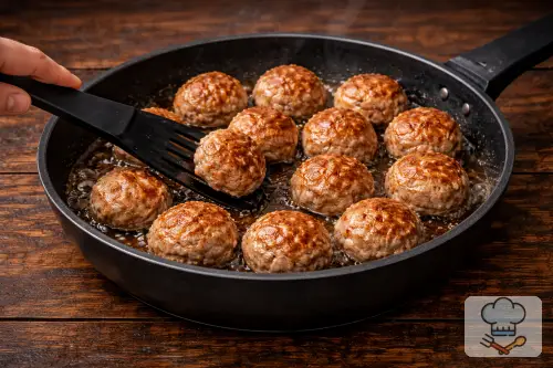 Фото 5-го шага: Тефтели с подливкой на сковородке